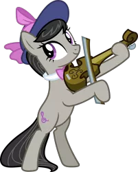 Size: 7238x9000 | Tagged: safe, artist:korsoo, derpibooru import, octavia melody, pony, a hearth's warming tail, absurd resolution, bipedal, bow (instrument), bowtie, cute, hat, inkscape, musical instrument, playing, simple background, smiling, solo, transparent background, vector, victorian, violin, violin bow