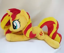 Size: 4128x3456 | Tagged: safe, artist:epicrainbowcrafts, derpibooru import, sunset shimmer, pony, unicorn, absurd resolution, beanie (plushie), irl, photo, plushie, prone, solo