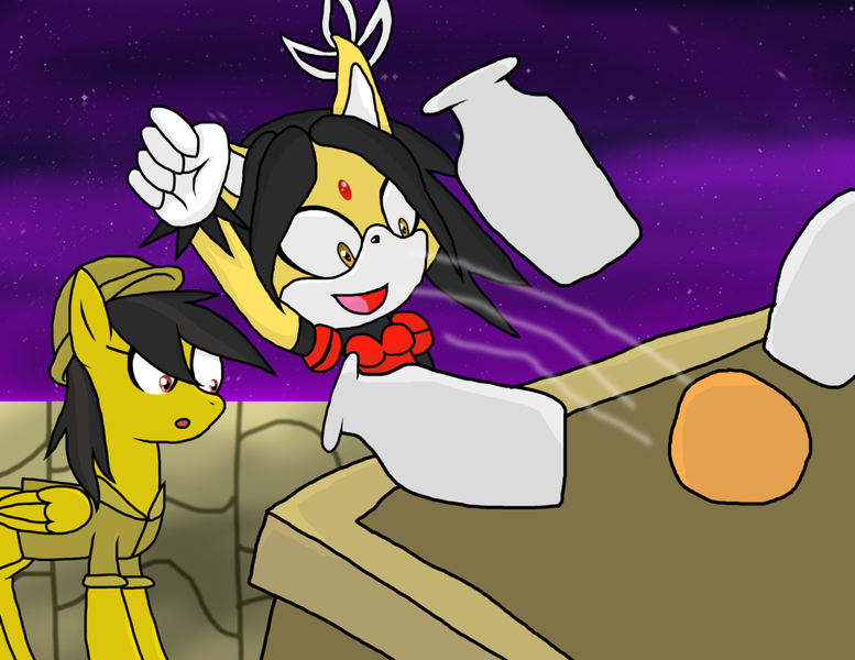 Size: 1024x791 | Tagged: artist:ashfox97, ball, clothes, cosplay, costume, crossover, daring do, derpibooru import, fanfic, fanfic art, honey the cat, milk bottle, safe, sonic the hedgehog (series)