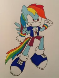 Size: 720x960 | Tagged: anthro, artist:artking3000, derpibooru import, plantigrade anthro, rainbow dash, safe, solo, sonicified, sonic the hedgehog (series), traditional art