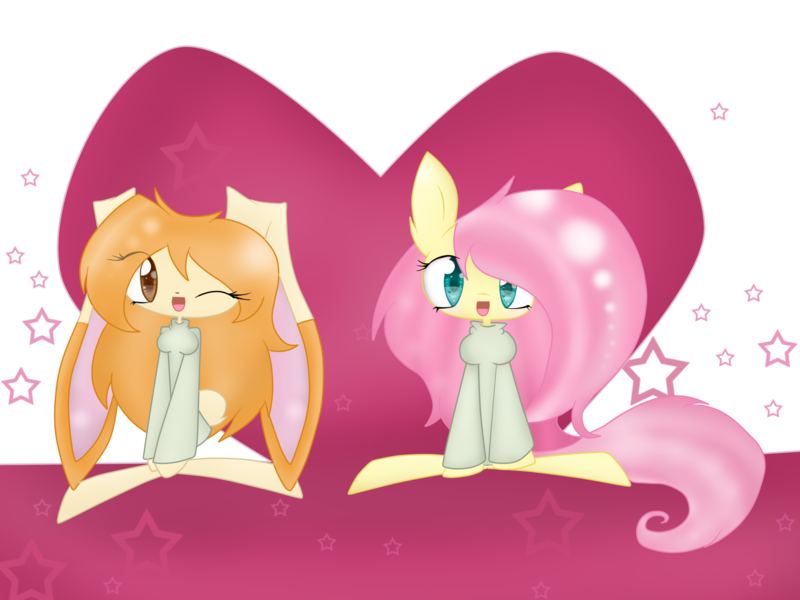 Size: 1600x1200 | Tagged: artist:luckyclau, chibi, cream the rabbit, crossover, derpibooru import, fluttershy, safe, simple background, sonic the hedgehog (series), transparent background