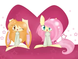 Size: 1600x1200 | Tagged: artist:luckyclau, chibi, cream the rabbit, crossover, derpibooru import, fluttershy, safe, simple background, sonic the hedgehog (series), transparent background