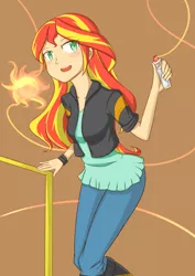 Size: 4794x6779 | Tagged: safe, artist:窄门3o3, derpibooru import, sunset shimmer, equestria girls, absurd resolution, human coloration, pixiv, solo, sun, sunshine shimmer