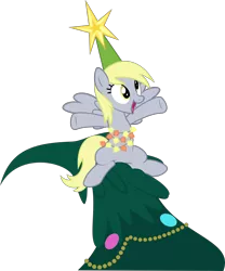Size: 3000x3612 | Tagged: safe, artist:sollace, derpibooru import, derpy hooves, pegasus, pony, a hearth's warming tail, christmas, christmas lights, christmas tree, derpy star, female, holiday, mare, simple background, solo, transparent background, tree, vector