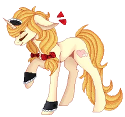 Size: 320x300 | Tagged: safe, artist:petrinox, derpibooru import, oc, oc:vive, unofficial characters only, pony, unicorn, bow, cuffs (clothes), female, hair bow, mare, pixel art, raised hoof, simple background, solo, transparent background