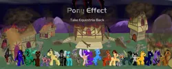 Size: 900x360 | Tagged: safe, artist:sepiarose, derpibooru import, ponified, alicorn, pony, commander shepard, crossover, edi, garrus vakarian, grunt, jacob taylor, javik, kasumi goto, legion, liara t'soni, mass effect, miranda lawson, ponyville, tali'zorah vas normandy, tech armor, thane krios, zaeed massani