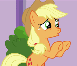 Size: 631x540 | Tagged: safe, derpibooru import, screencap, applejack, pony, applejack's "day" off, air quotes, animated, bipedal, cute, grin, implying, loop, smiling, solo, talking