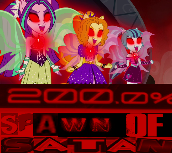 Size: 1218x1080 | Tagged: safe, derpibooru import, adagio dazzle, aria blaze, sonata dusk, equestria girls, rainbow rocks, 200% mad, caption, expand dong, exploitable meme, fin wings, glowing eyes, image macro, meme, ponied up, sleeveless, the dazzlings, wings