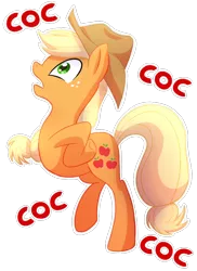 Size: 800x1100 | Tagged: safe, artist:patty-plmh, derpibooru import, applejack, pony, applejack's "day" off, bipedal, chickenjack, silly, silly pony, simple background, solo, transparent background, vector, who's a silly pony