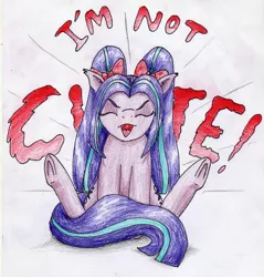 Size: 2455x2570 | Tagged: safe, artist:40kponyguy, derpibooru import, aria blaze, ponified, pony, ariabetes, blatant lies, cute, equestria girls ponified, eyes closed, i'm not cute, solo, traditional art, underhoof