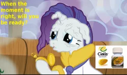 Size: 2341x1399 | Tagged: advertisement, applejack's "day" off, caption, derpibooru import, edit, erectile dysfunction, faic, horn dysfunction, limp horn, medicine, pocket watch, prunity, pruny, rarity, sauna, screencap, semi-grimdark, wat, wrinkles, wtf