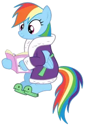 Size: 1809x2669 | Tagged: applejack's "day" off, artist:sketchmcreations, bathrobe, clothes, cute, derpibooru import, inkscape, magazine, rainbow dash, robe, safe, simple background, sitting, slippers, solo, tank slippers, transparent background, vector