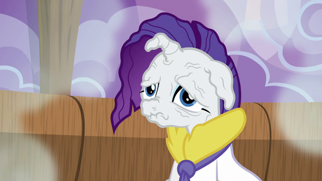 Size: 640x360 | Tagged: safe, derpibooru import, screencap, rarity, pony, applejack's "day" off, prunity, pruny, solo, wrinkles