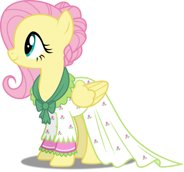 Size: 5000x4675 | Tagged: absurd resolution, a hearth's warming tail, artist:dashiesparkle, clothes, derpibooru import, dress, flutterholly, fluttershy, inkscape, ponyscape, safe, simple background, solo, .svg available, transparent background, vector