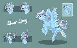 Size: 3537x2235 | Tagged: safe, artist:vindhov, derpibooru import, oc, oc:silver lining (vindhov), unofficial characters only, pegasus, pony, bandage, bandaid, female, mare, offspring, parent:rainbow dash, parent:wind rider, parents:windash, simple background, solo, teal background