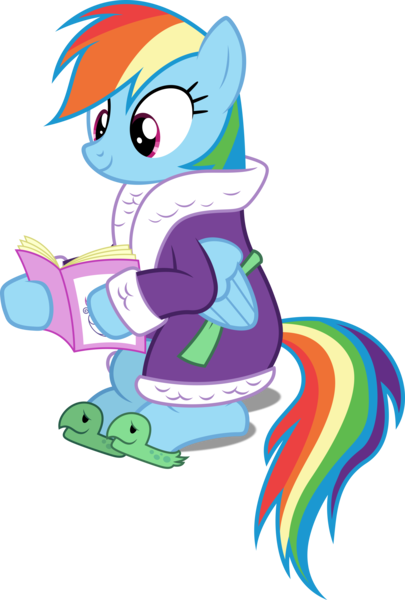 Size: 3372x5000 | Tagged: absurd resolution, applejack's "day" off, artist:dashiesparkle, bathrobe, clothes, derpibooru import, full body, inkscape, magazine, ponyscape, rainbow dash, reading, robe, safe, simple background, sitting, slippers, solo, .svg available, tank slippers, transparent background, vector