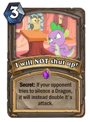 Size: 400x543 | Tagged: card, derpibooru import, hearthstone, meta, owlowiscious, owl's well that ends well, safe, screencap, spike, warcraft