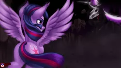 Size: 3840x2160 | Tagged: semi-grimdark, artist:tsaritsaluna, derpibooru import, twilight sparkle, twilight sparkle (alicorn), alicorn, pony, crying, grim reaper, portal, spread wings, wings