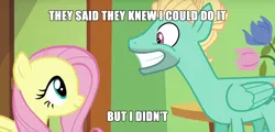 Size: 1930x925 | Tagged: caption, cropped, derpibooru import, edit, edited screencap, exploitable meme, flutter brutter, fluttershy, i didn't, i didn't listen, image macro, meme, safe, screencap, text, they told me, zephyr breeze