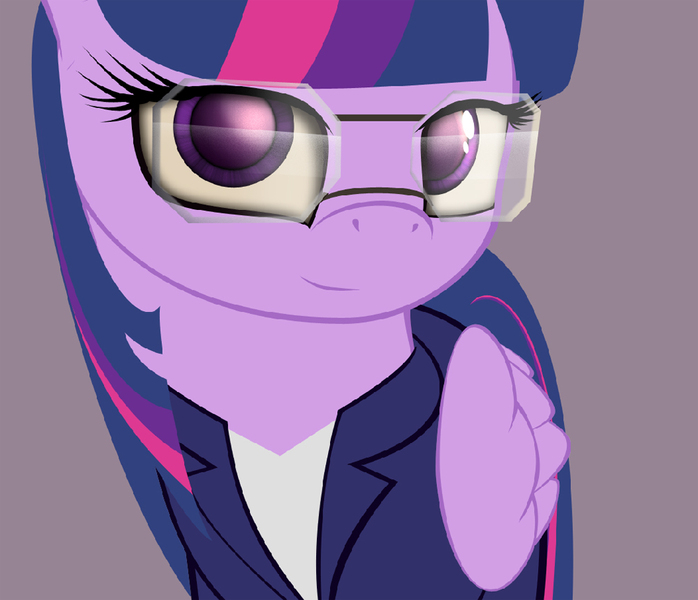 Size: 1000x860 | Tagged: safe, artist:styroponyworks, derpibooru import, twilight sparkle, twilight sparkle (alicorn), alicorn, pony, clothes, glasses, solo, suit