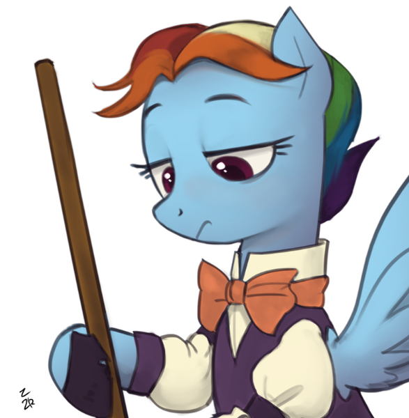 Size: 609x622 | Tagged: safe, artist:ehfa, derpibooru import, rainbow dash, snowdash, pegasus, pony, a hearth's warming tail, broom, female, looking down, mare, solo