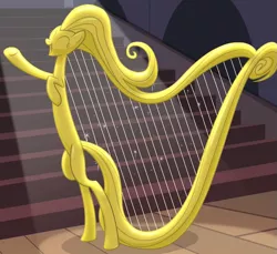 Size: 715x656 | Tagged: safe, derpibooru import, screencap, louise the singing harp, pony, three's a crowd, glass of water, harp, i can't believe it's not badumsquish, musical instrument, solo