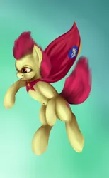 Size: 512x832 | Tagged: apple bloom, artist:kwendynew, belly button, cape, clothes, cmc cape, cutie mark, derpibooru import, safe, solo, the cmc's cutie marks