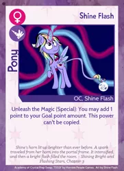 Size: 788x1088 | Tagged: safe, artist:shine flash, derpibooru import, oc, oc:shine flash, unofficial characters only, alicorn, pony, twilight sparkle's secret shipfic folder, academy of crystal prep tsssf swap, alicorn oc, card, horn, solo, wings