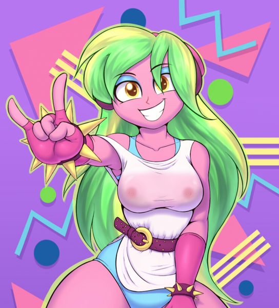 Size: 825x910 | Tagged: questionable, artist:nekocrispy, derpibooru import, edit, lemon zest, human, equestria girls, friendship games, armpits, clothes, devil horn (gesture), humanized, nipples, nude edit, nudity, partial nudity, partial nudity edit, see-through