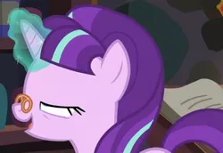 Size: 691x476 | Tagged: safe, derpibooru import, screencap, snowfall frost, starlight glimmer, pony, a hearth's warming tail, cropped, euphoric, glasses, invisible stallion, magic, out of context, solo, telekinesis