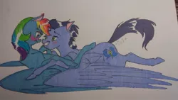 Size: 1024x576 | Tagged: safe, artist:paris-the-platypus, derpibooru import, rainbow dash, soarin', pony, blushing, female, irl, male, photo, shipping, soarindash, straight, traditional art