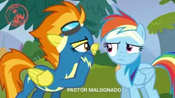 Size: 1280x720 | Tagged: safe, derpibooru import, screencap, rainbow dash, spitfire, pony, newbie dash, clothes, formula 1, meme, pastor maldonado, seal of approval, spitfire's nickname, uniform, wonderbolts uniform