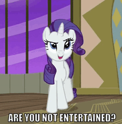 Size: 304x310 | Tagged: safe, derpibooru import, screencap, rarity, pony, spice up your life, animated, are you not entertained?, gladiator, solo, the tasty treat