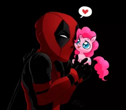 Size: 1280x1122 | Tagged: safe, artist:linaprime, derpibooru import, pinkie pie, crossover, crossover shipping, deadpool, female, heart, male, marvel, pinkiepool (pairing), straight, tongue out