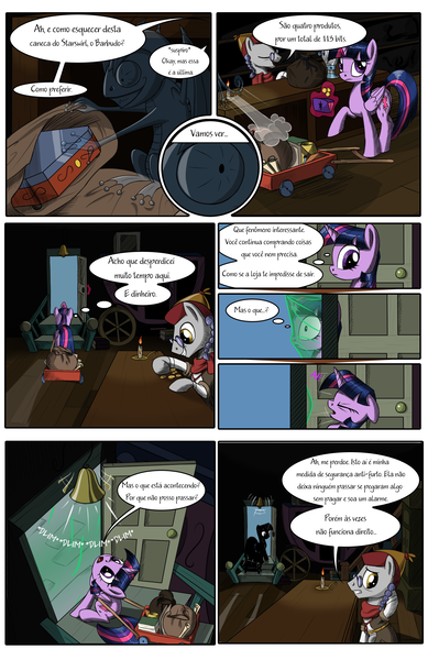 Size: 1750x2700 | Tagged: safe, artist:sirzi, artist:true line translators, derpibooru import, twilight sparkle, twilight sparkle (alicorn), uncle curio, alicorn, pony, comic:talisman for a pony (pt), comic, crossover, jackie chan adventures, portuguese, translation