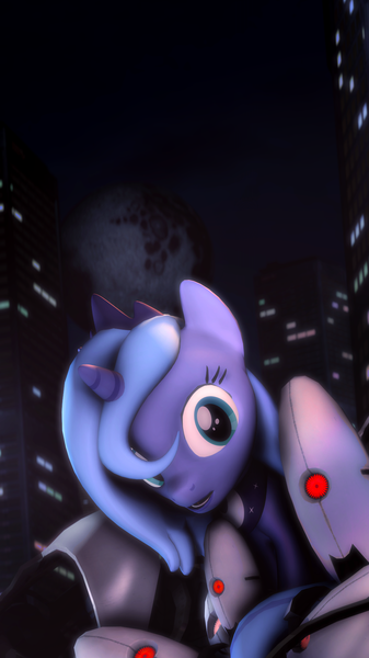 Size: 1079x1920 | Tagged: 3d, artist:doge4ce, crossover, derpibooru import, female, filly, portal (valve), princess luna, safe, solo, source filmmaker, turret, woona, younger