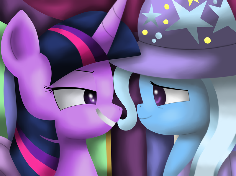 Size: 1840x1370 | Tagged: safe, artist:king-sombrero, derpibooru import, trixie, twilight sparkle, twilight sparkle (alicorn), alicorn, pony, no second prances, duo, scene interpretation