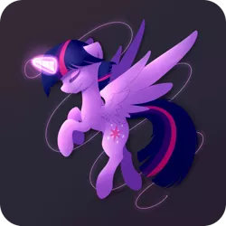 Size: 1024x1026 | Tagged: safe, artist:felcia, derpibooru import, twilight sparkle, twilight sparkle (alicorn), alicorn, pony, eyes closed, glowing horn, horn, magic, simple background, solo