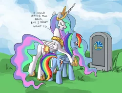 Size: 910x700 | Tagged: safe, artist:ponykillerx, derpibooru import, edit, princess celestia, rainbow dash, alicorn, pegasus, pony, basketball, butt, celestia's grave meme, crying, exploitable meme, female, golden state warriors, grave, gravestone, implied death, mare, meme, nba, plot, sports