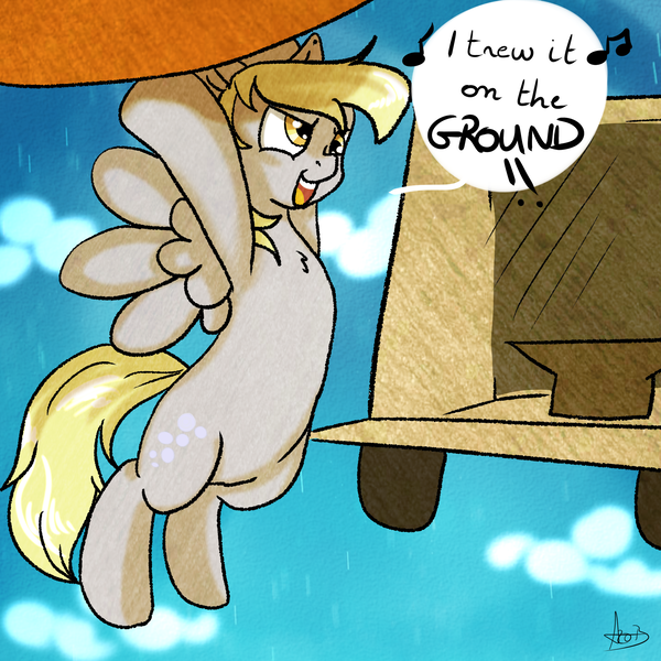 Size: 2000x2000 | Tagged: safe, artist:arnachy, derpibooru import, derpy hooves, pegasus, pony, delivery, female, mare, music notes, singing, solo, the lonely island, threw it on the ground (the lonely island)