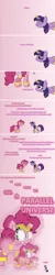 Size: 504x2531 | Tagged: safe, artist:verve, derpibooru import, part of a set, pinkie pie, twilight sparkle, twilight sparkle (alicorn), alicorn, genie, pony, ain't never had friends like us, ask genie twilight, comic, glowing eyes, growth, jewelry, macro, part of a series, pixel art, smiling, swirly eyes