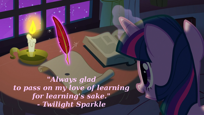 1961725 - book, candle, caption, derpibooru import, edit, feather, golden  oaks library, magic, motivational, night, owl's well that ends well, quill,  quote, safe, screencap, scroll, solo, telekinesis, text, twilight sparkle,  writing - Twibooru