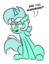 Size: 1422x1831 | Tagged: are you frustrated?, artist:manual-monaro, derpibooru import, dialogue, leaning, lyra heartstrings, meme, open mouth, safe, smug, solo, trollyra