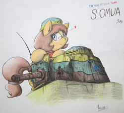 Size: 3543x3214 | Tagged: artist:patoriotto, derpibooru import, heart, military, oc, safe, solo, souma s-35, tank (vehicle), traditional art, unofficial characters only, world war ii