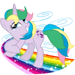 Size: 3000x3000 | Tagged: safe, artist:sunley, derpibooru import, windy (g1), pony, unicorn, female, g1, g1 to g4, g4, generation leap, grin, mare, rainbow, simple background, smiling, solo, transparent background