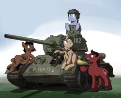 Size: 1200x968 | Tagged: safe, artist:doomy, derpibooru import, oc, ponified, unofficial characters only, dog, pony, facial hair, four tank men and a dog, military, moustache, poland, rudy (tank), t-34, t-34/85, tank (vehicle), сzterej pancerni i pies
