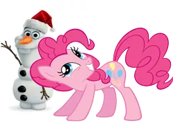 Size: 1058x794 | Tagged: artist:moongazeponies, christmas, crossover, derpibooru import, edit, frozen (movie), hat, holiday, olaf, pinkie pie, safe, santa hat, simple background, vector, vector edit, white background