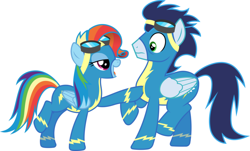 Size: 8799x5318 | Tagged: safe, artist:chrzanek97, derpibooru import, rainbow dash, soarin', pegasus, pony, newbie dash, absurd resolution, clothes, duo, rainbow fash, simple background, squishy chest, transparent background, uniform, vector, wonderbolts uniform