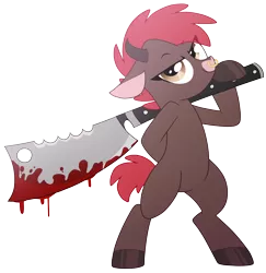 Size: 3888x4000 | Tagged: semi-grimdark, artist:foolishvulture, derpibooru import, oc, oc:iowa, unofficial characters only, cow, pony, them's fightin' herds, bipedal, blood, bovine, cleaver, community related, simple background, solo, tfh oc, transparent background, weapon