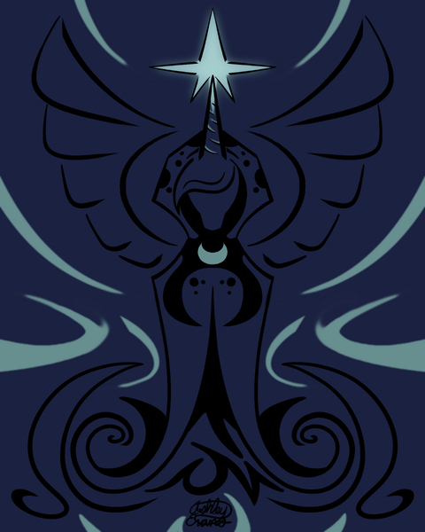 Size: 1600x2000 | Tagged: safe, artist:smooth-criminal-13, derpibooru import, princess luna, spirit of hearth's warming yet to come, alicorn, pony, a hearth's warming tail, cloak, clothes, magic, minimalist, modern art, solo